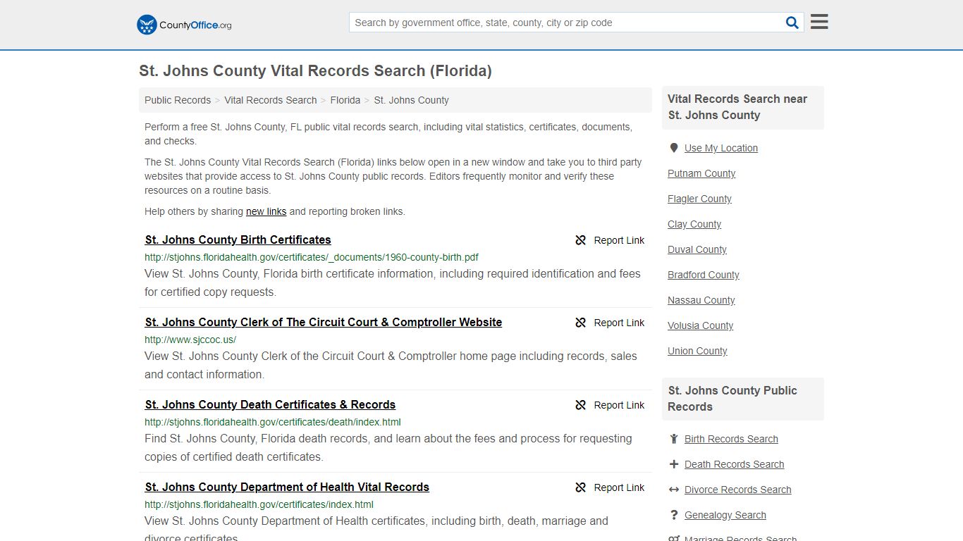 Vital Records Search - St. Johns County, FL (Birth, Death ...